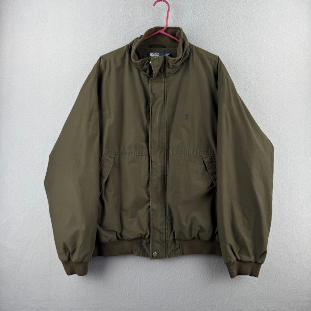 Vintage Polo Ralph Lauren Jacket Mens 2XL Green Cotton Bomber Fleece Lined